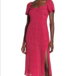 Floral Print Red Ditsy Front Slit Midi Dress XS